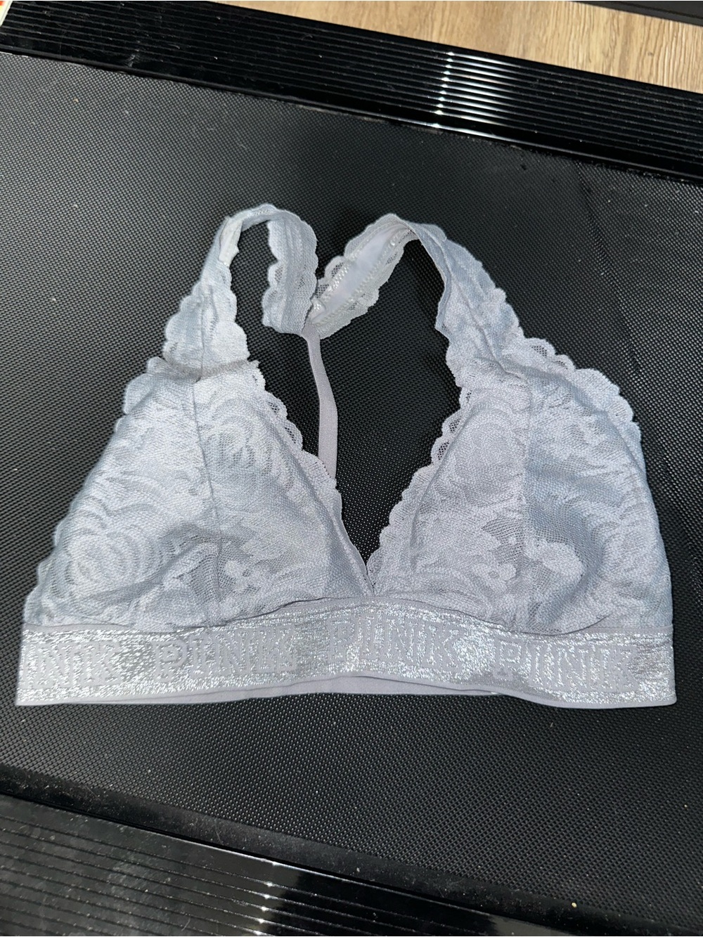 PINK Victoria's Secret Light Gray Lace Bralette with Shimmer Band